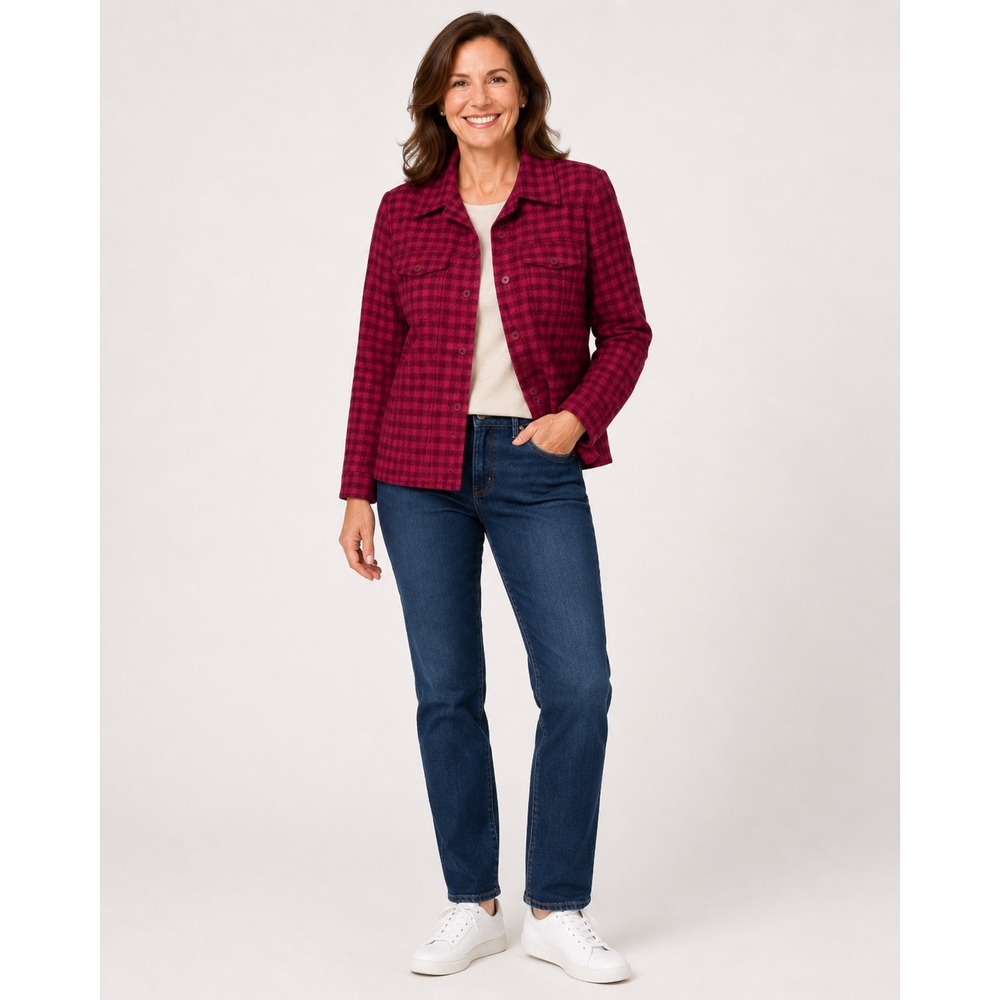 Talbots Sweater Jacket Shacket Womens 4 Pink Plaid Wool Blend Lined